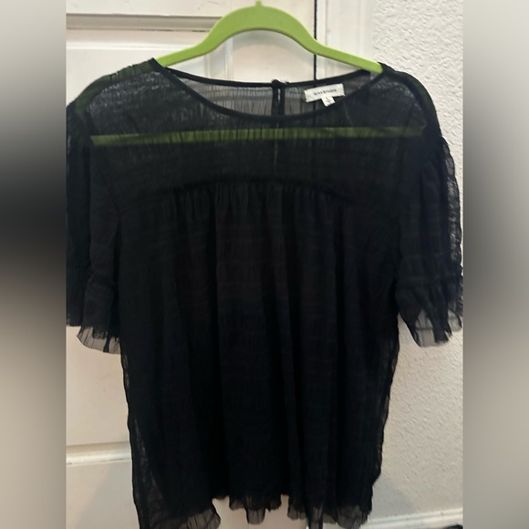 Max studio Black Sheer Ruffle Sleeve Women’s Top - Picture 2 of 5